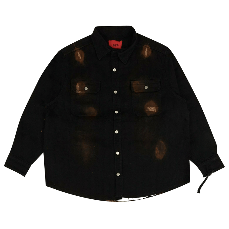 424 Distressed Workwear Denim Shirt 'Black/Brown'