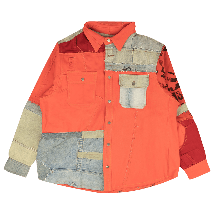424 Reworked Work Button Down Shirt 'Orange/Blue'